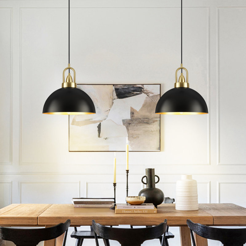 Luminaire suspendu pour dôme de cuisine moderne à 2 lumières 11,81 "à dôme industriel noir, Petit l 11,81 po