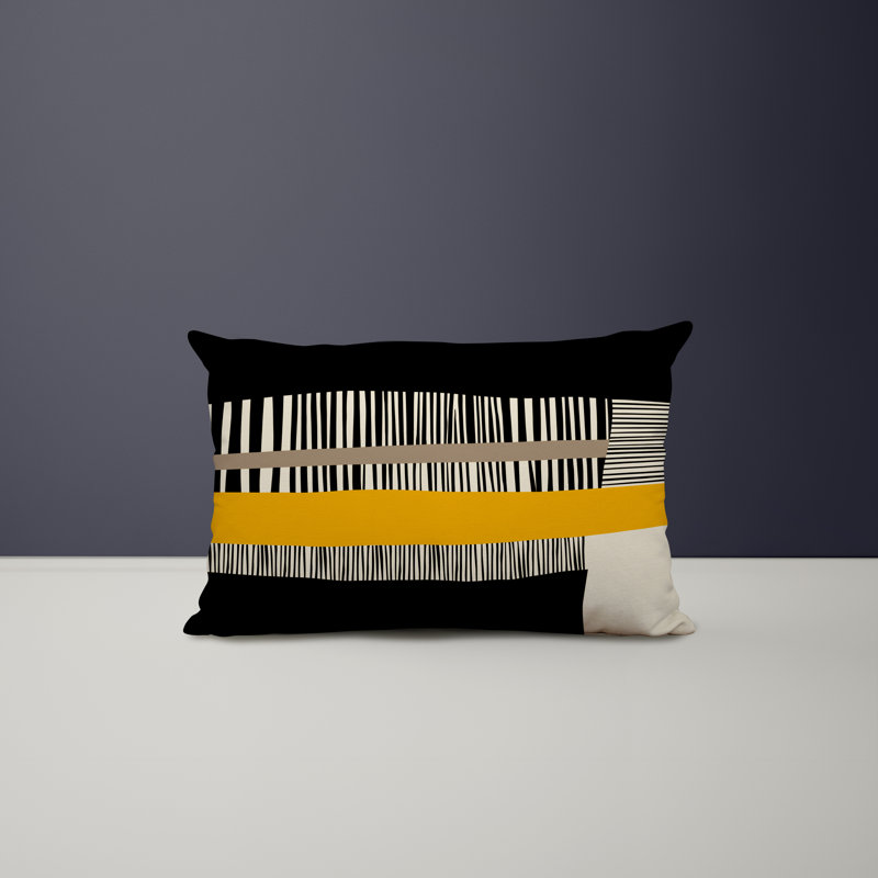 Housse et insert de coussin rectangulaire intérieur / extérieur en polyester / mélange de polyester Chamu, Jaune / noir