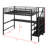 Full Size Black Metal Loft Bed With L-Shaped Desk, USB, LED, Wardrobe