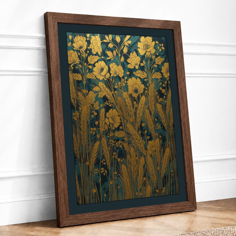 Golden Wildflowers Botanical - Framed Print, Walnut, A1 - 84.1 x 59.4 cm