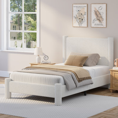 Hayden Boucle Upholstered Platform Bed with Soft Rounded Corners