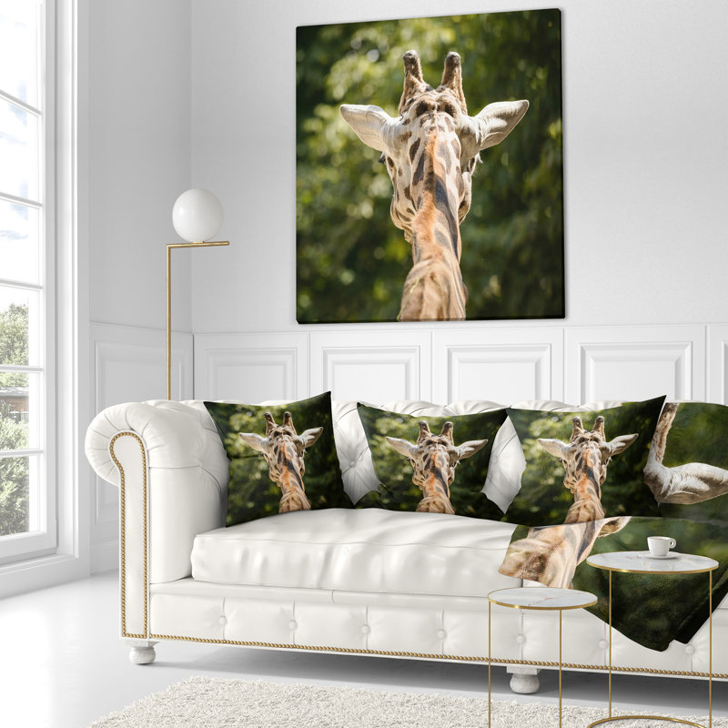 Giraffe Head Back View - Animal Printed Pillow, 16" x 16", Throw Pillow