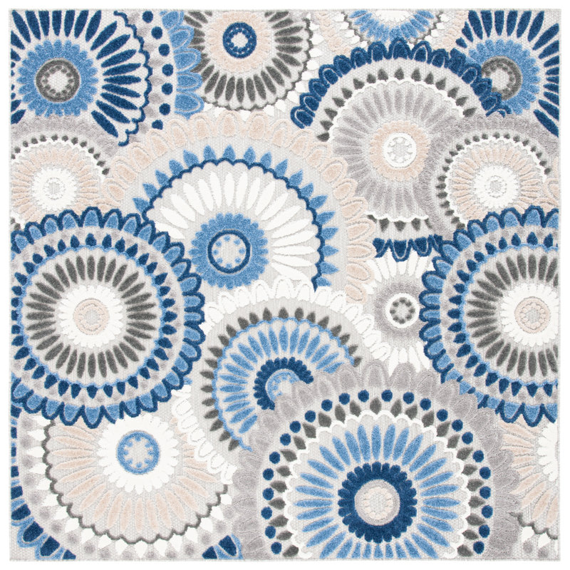 Delloyd Performance Geometric Indoor/Outdoor Area Rug, Square 3'