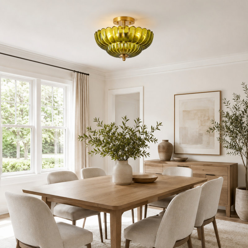Plafonnier semi-encastré 3 lumières en fer avec abat-jour en verre pour le couloir, la cuisine, le salon et la chambre à coucher