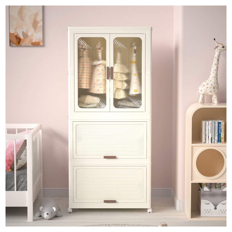 Garde-robe portable avec portes magnétiques - Organisateur de rangement pour bébé et tringle pour chambre d'enfant