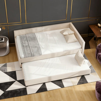 Lit plateforme tapissier avec port USB et lit gigogne simple