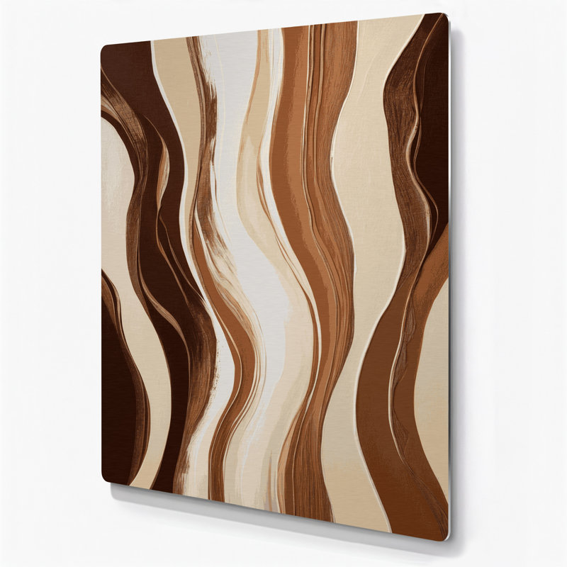 Art mural abstrait en métal beige 93, H 12 po x l 18 po