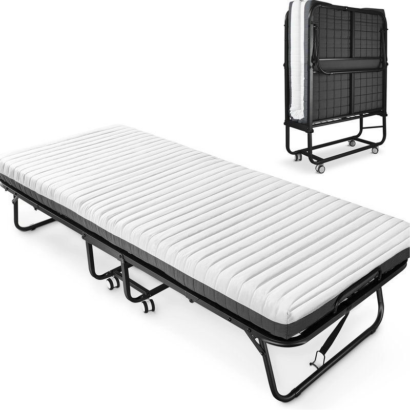 Lit pliant portatif avec matelas surélevé - L 75 po x l 31 po x H 16,8 po, lit pliant pour adulte en noir et blanc, facile à plier