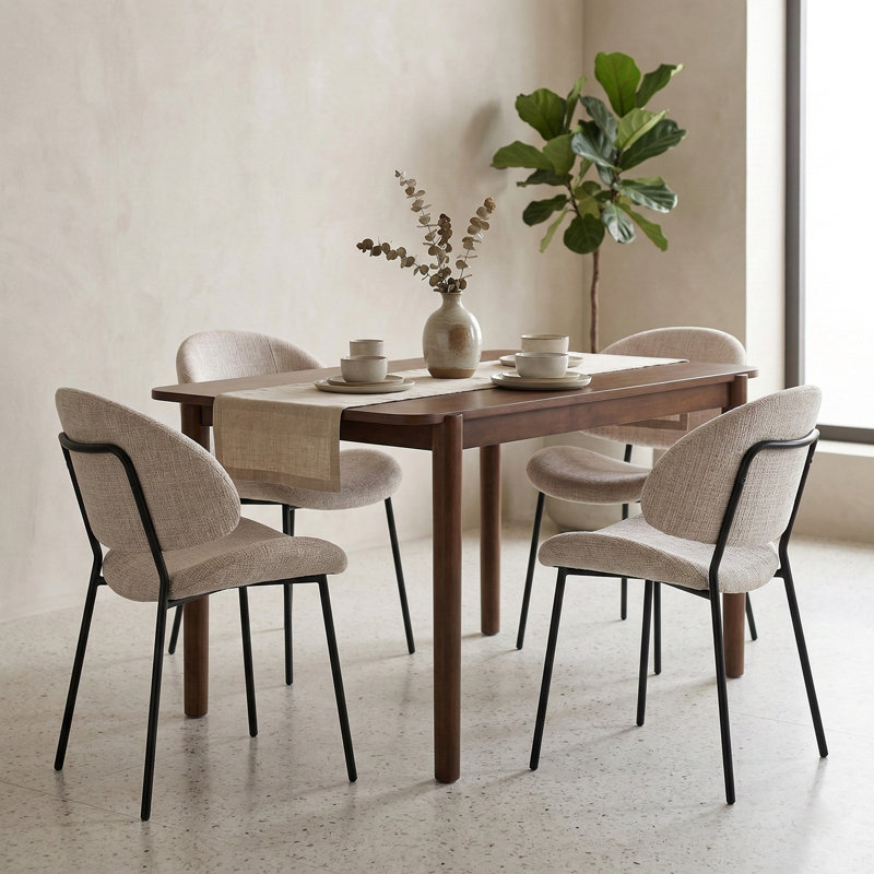 Wexley Set of 4 Velvet Dining Chairs, Cream