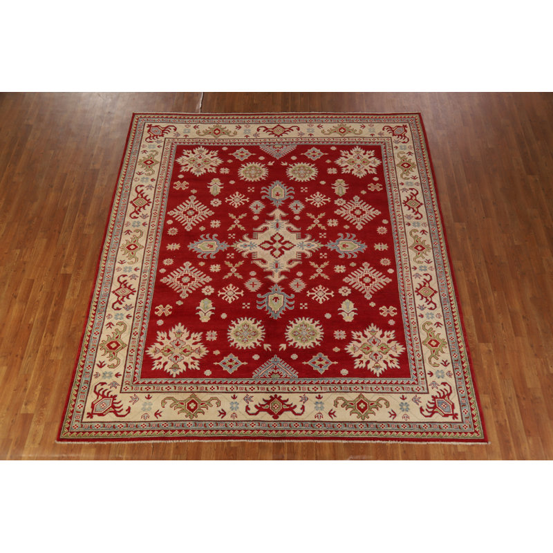 Red Geometric Kazak Oriental Area Rug