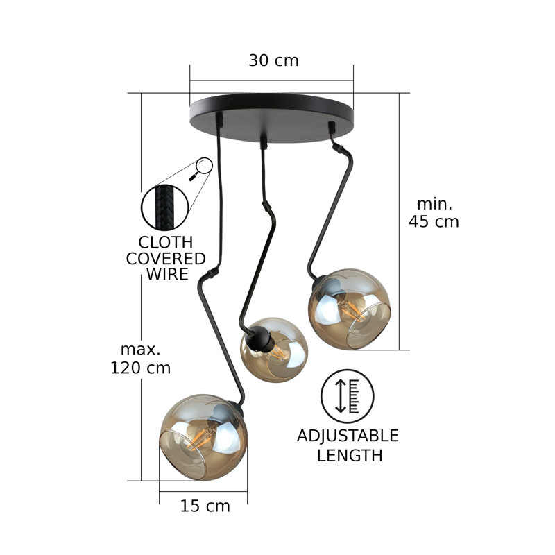 Blerton - Light Matte Black Unique/Statement Pendant, Gold/Orange, 3