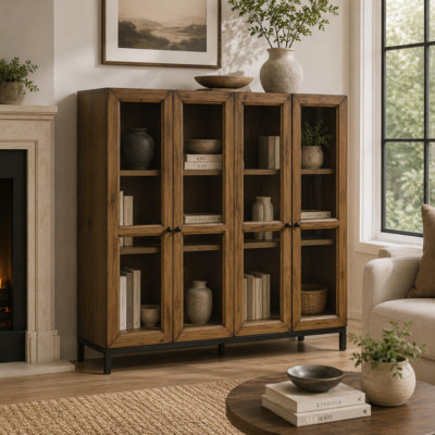 Armoire décorative Recca, portes en verre, tablettes réglables, bois gris-brun 50 po