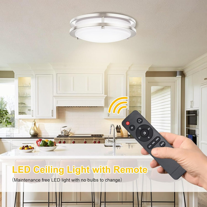 Kalium LED Ceiling Light with Remote 2 Pack 13 Inch Flush Mount Ceiling Light Fixture, 24W 3000K-6000K Adjustable Color Temperature, Dimmable Lighting Fixtures for Kitchen Bedroom Living Room Hallway