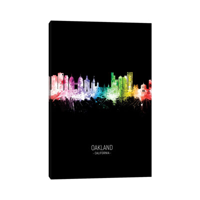 Oakland California Skyline Portrait Rainbow by Michael Tompsett - Wrapped Canvas Print