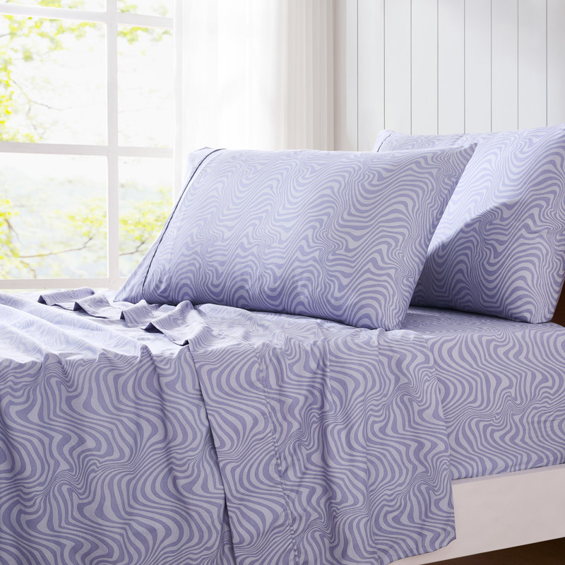 Ensemble de draps Retro Waves Violet, Ensemble de draps pour lit simple TG avec 3 pièce