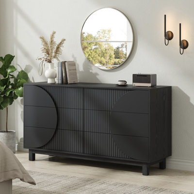 60" Modern Half-Circle Fluted Dresser, 6-Drawer Storage Cabinets with Solid Wood Legs