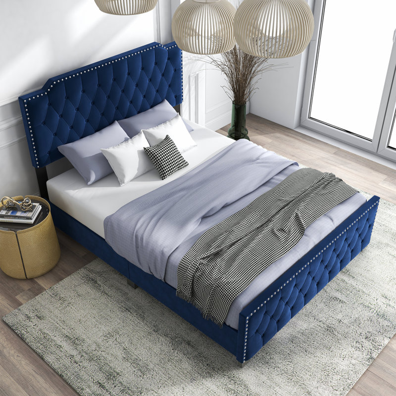 Lit tapissier Geikeline, Grand, Bleu marine