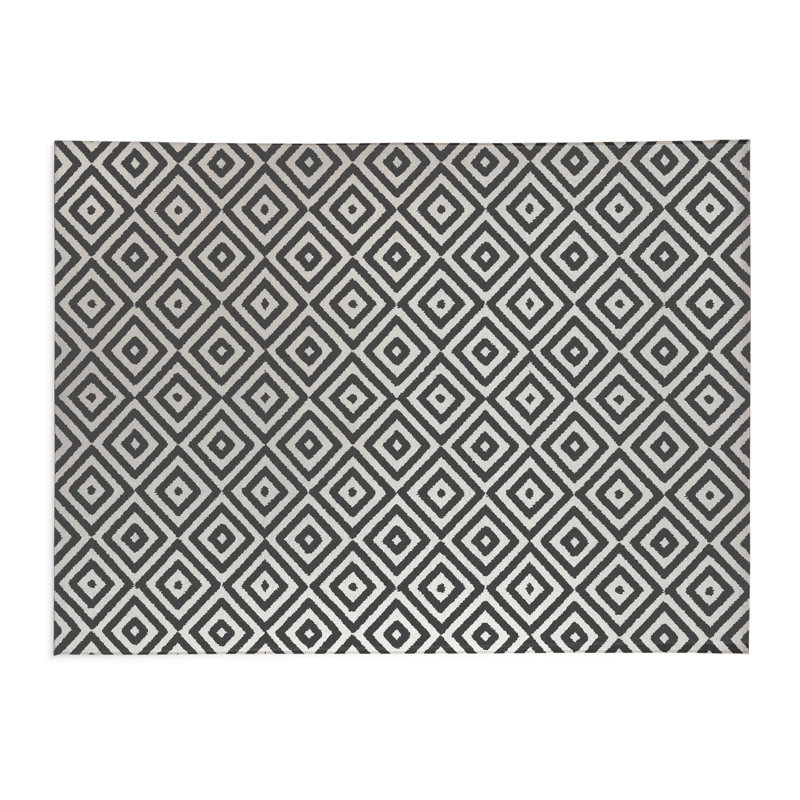 Tapis de bureau léger Ikat Eye, L 7 pi x L 5 pi, Ivoire/gris anthracite