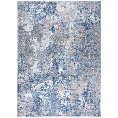 Tapis rond bleu marine / gris à motif abstrait