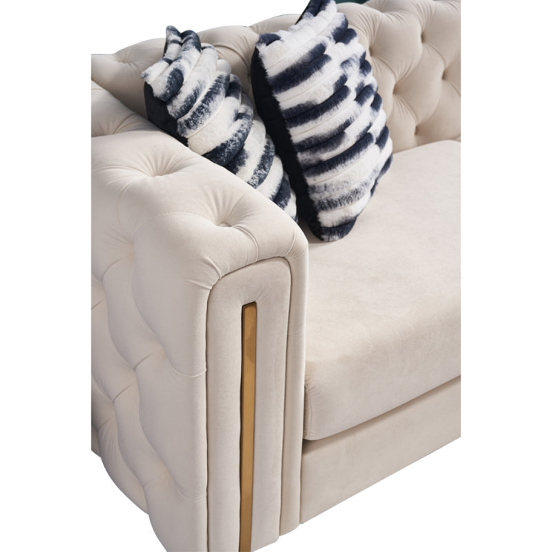 Canapé de salon Chesterfield en velours capitonné, l 84,25 po crème, Crème, crème