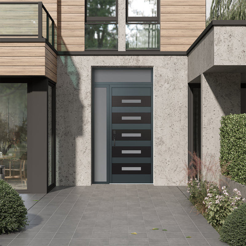 D9 48 po à droite X 96 po Panneau de porte en verre givré anthracite et anthracite noir, L 48 po x H 96 po
