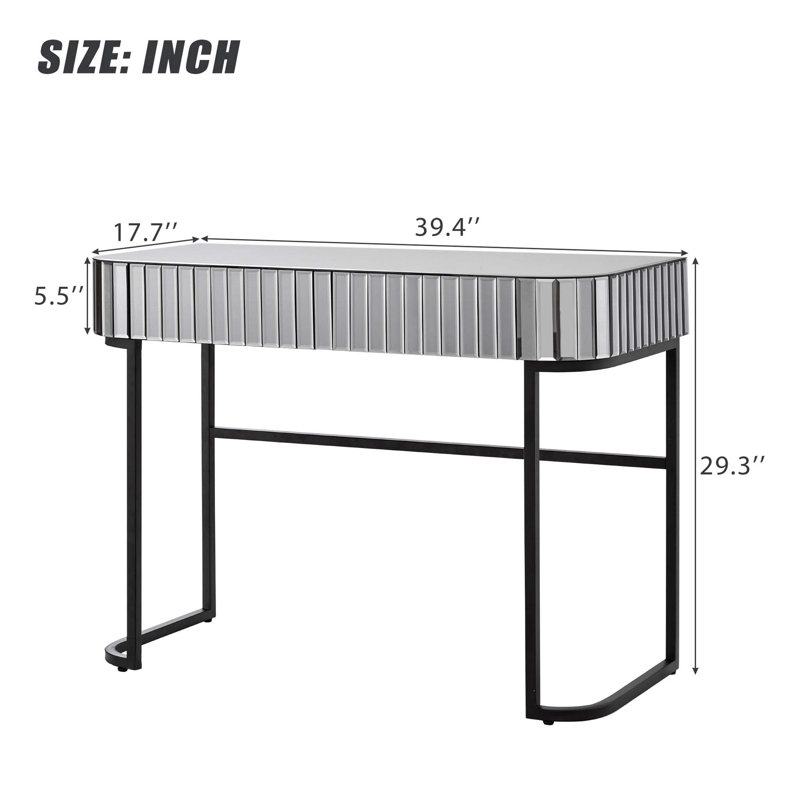 39" Mirrored Makeup Vanity Table with Stainless Steel Base, Mirrored Console Dressing Table with 2 Drawers,Versatile Desk for Bedroom and Office