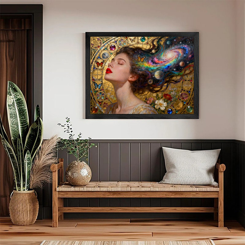 Art encadré noir, art nouveau bohémien, femme dorée, art abstrait, H 13 po x l 17 po