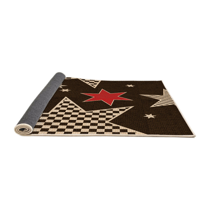 Tapis géométrique noir / rouge / beige, Rond 3 pi