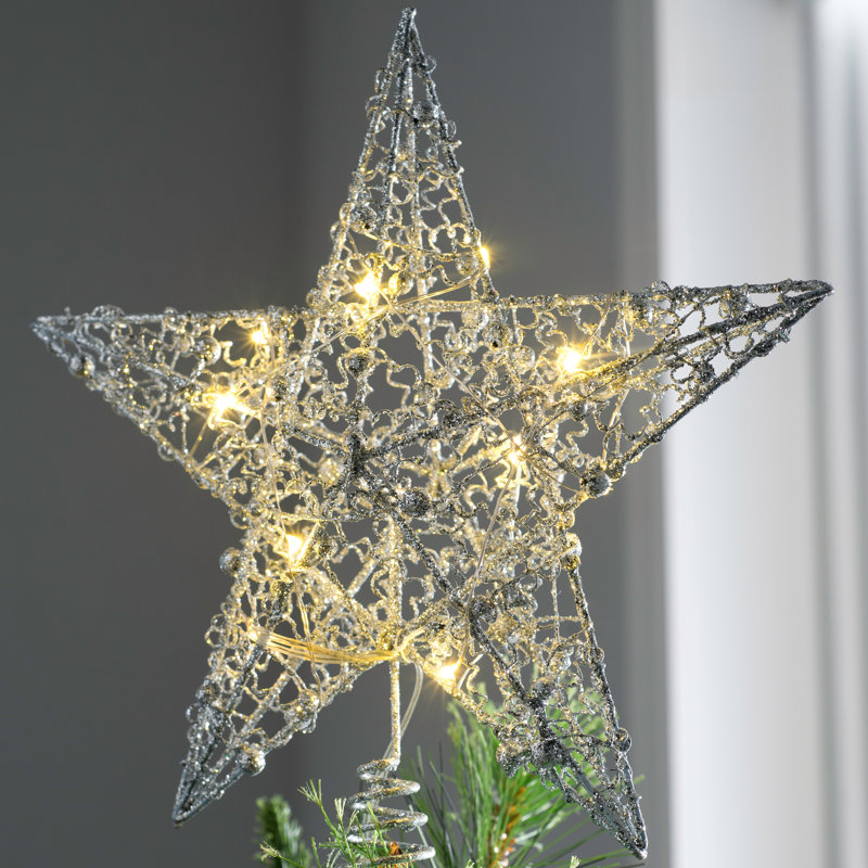 31cm Metal Astrology & Stars Lighted Tree Topper, Silver