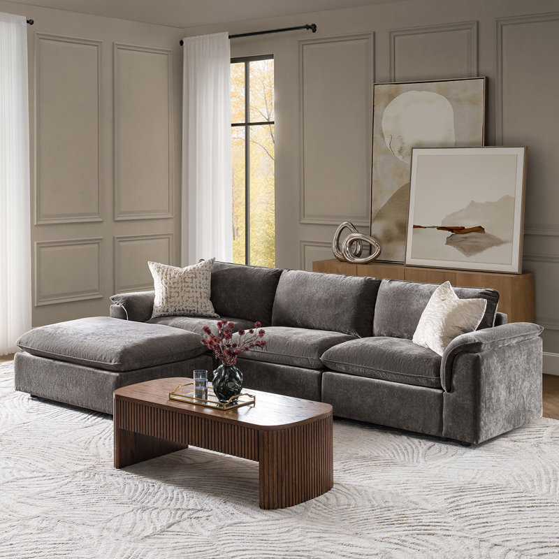 Canapé modulaire en L surdimensionné avec housse de coussin amovible Cioffi, Gris, H 34,5 po x l 122 po x P 73 po, 3