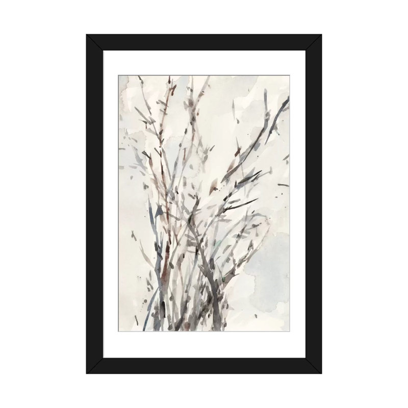 « aquarelle branches i », impression sur toile tendue, H 32 po x l 24 po x P 1 po, Papier d'art encadré noir, Blanc