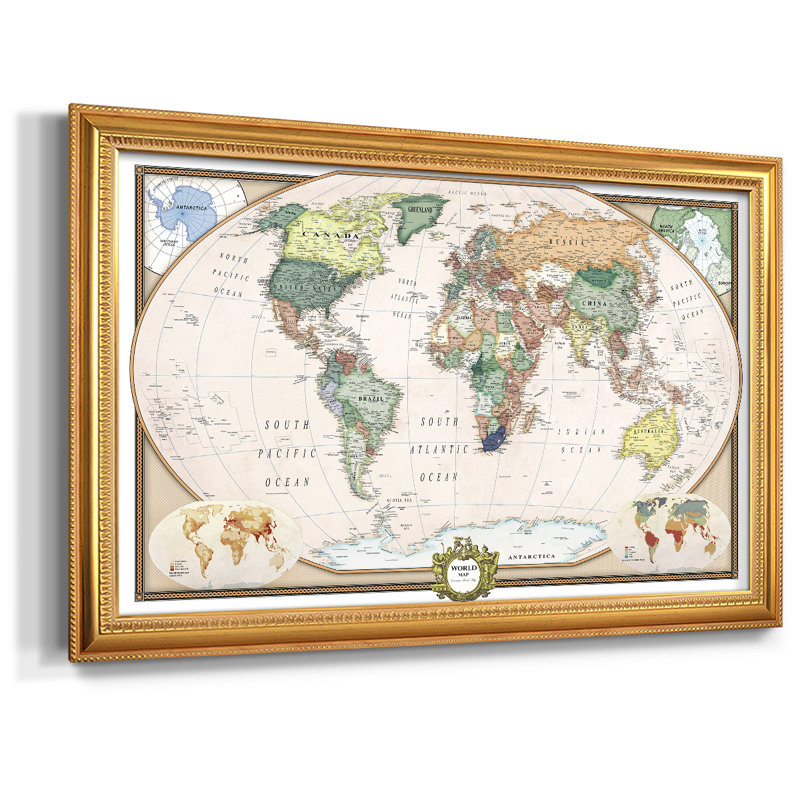 " Push Pin Map ", Vintage Gold Ii, 20" H x 30" W x 1" D