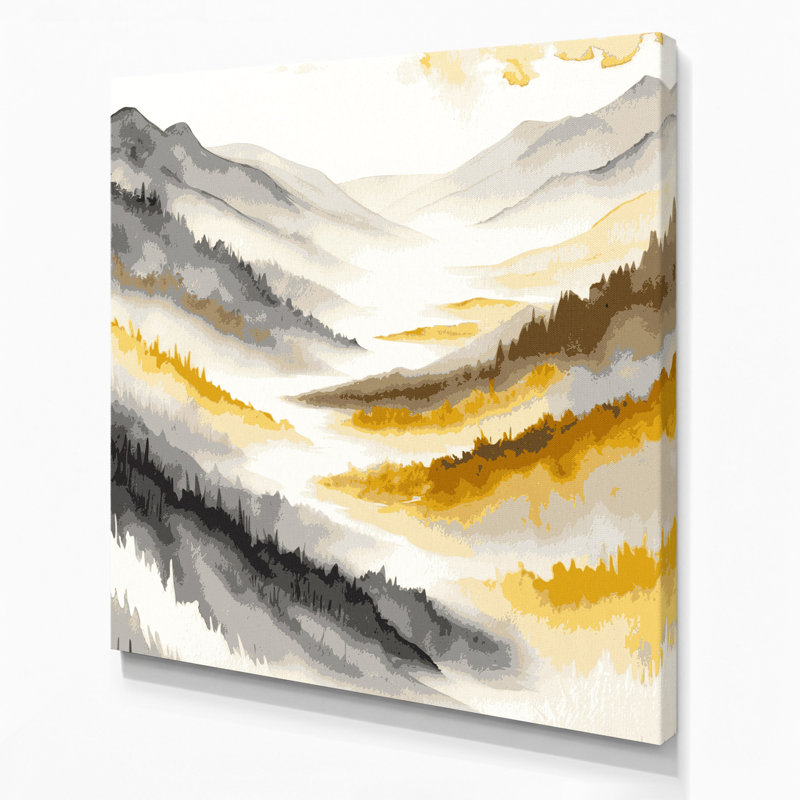 Aquarelle, paysage, toile beige, H 32 po x l 32 po