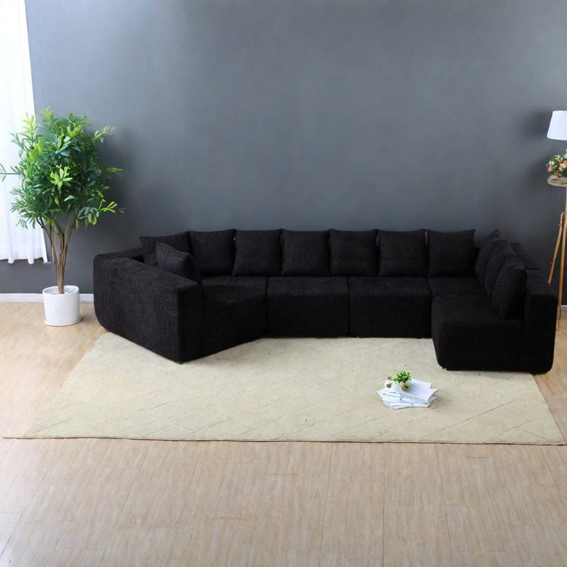 Spacious Chenille Fabric Sofas, Modern L-shaped Design For Home