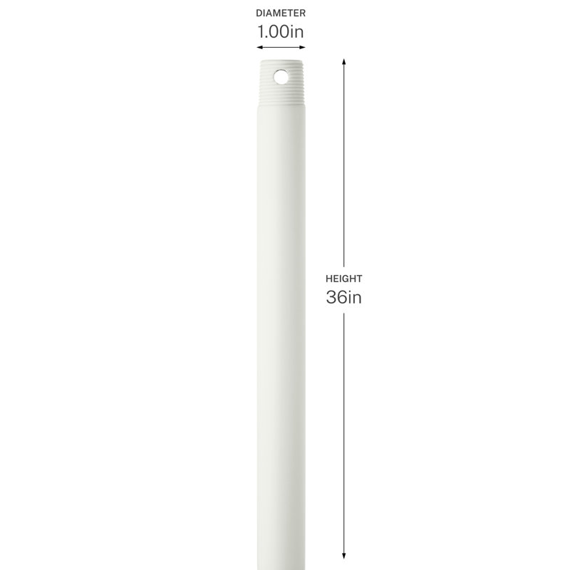 36 inch Single Threaded Ceiling Fan Downrod in Matte White, Matte White, 36" H x 1" W x 1" D