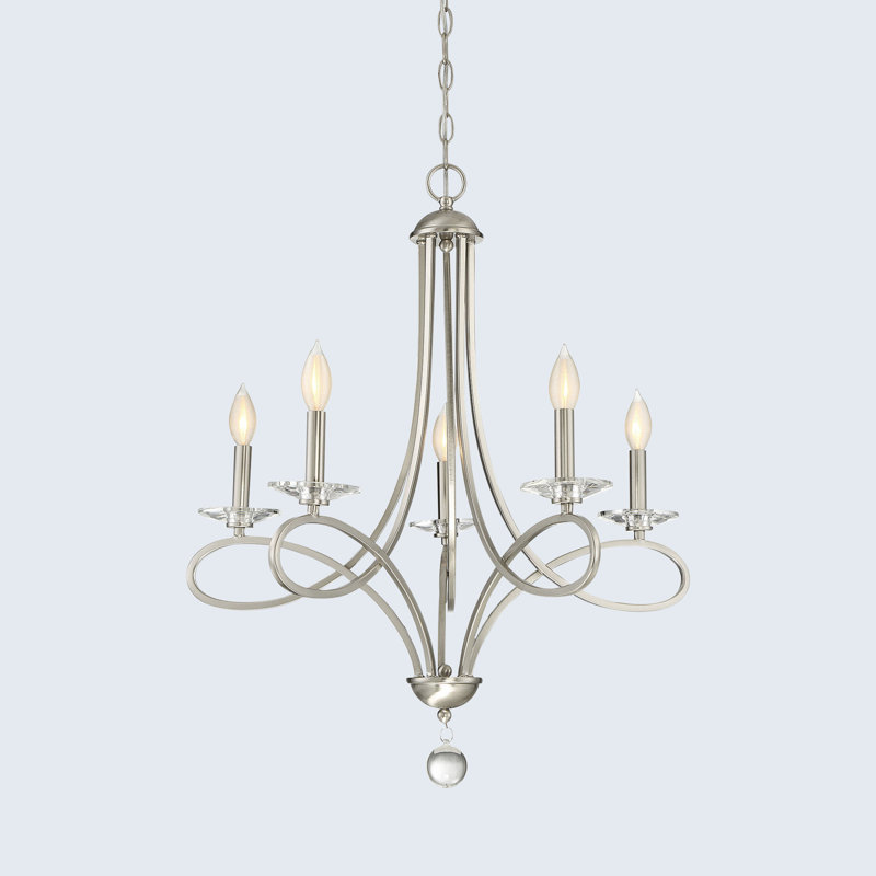 Elegant Marilyn Brushed Nickel 5-Light Chandelier with Clear Crystals