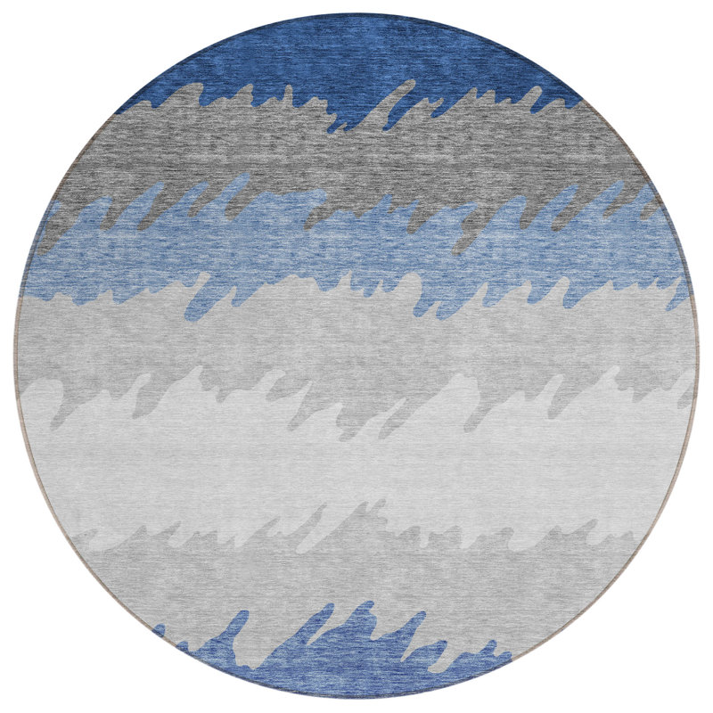 Neysa Washable Striped Indoor / Outdoor Rug, Round 8'