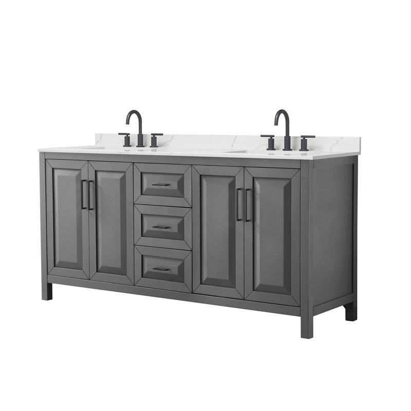 Daria 72'' W Vanity, Gray, Matte Black, White Quartz