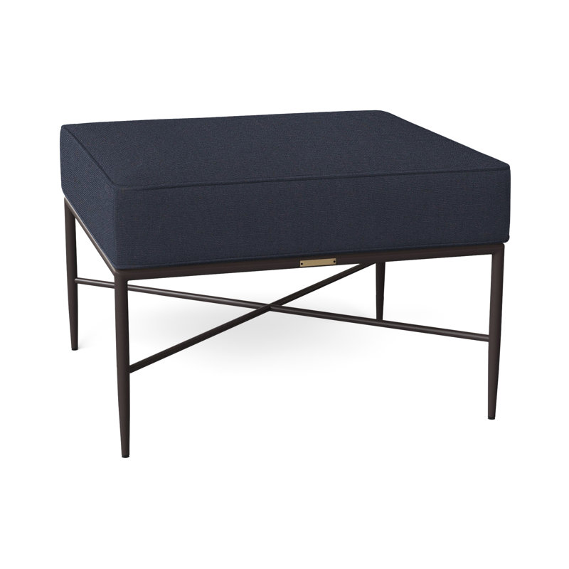 Carmel Outdoor Ottoman with Cushion, Welt, Linen Navy