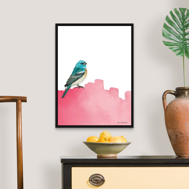 Oiseau sur Rose-reproduction d’art sur toile, H 26 po x l 20 po x P 1,75 po, Cadre noir