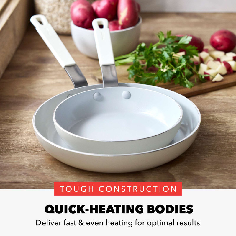 Cream Aluminum Ceramic Nonstick Fry Pan Set with Lids