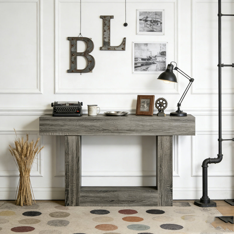 Wooden Farmhouse 2-Tier Sofa Entryway Table, Retro Gray