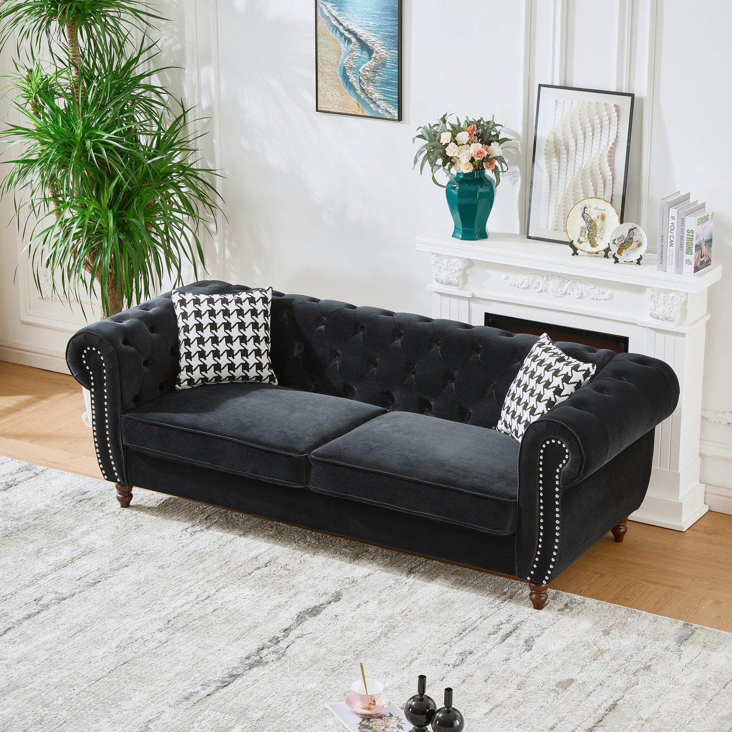 Latitude Run® 87"Chesterfield ?velvet upholstery fabric Sofa with Roll ...