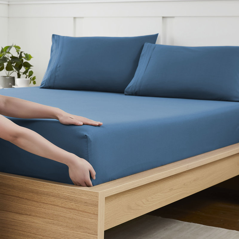Draps de fond en microfibre brossée avec sangles en feuille intégrées, Drap-housse grand, Bleu