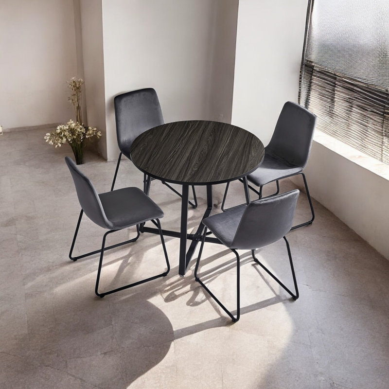 Ensemble de table de salle à manger moderne avec plateau en bois 35,4 po pour 4 chaises rembourrées en velours Modern
