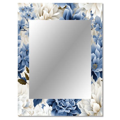 Antoanela Floral Blue And White Victorian Pattern - Floral Decorative Wall Mirror, Floral Mirror, Printed Metal Art