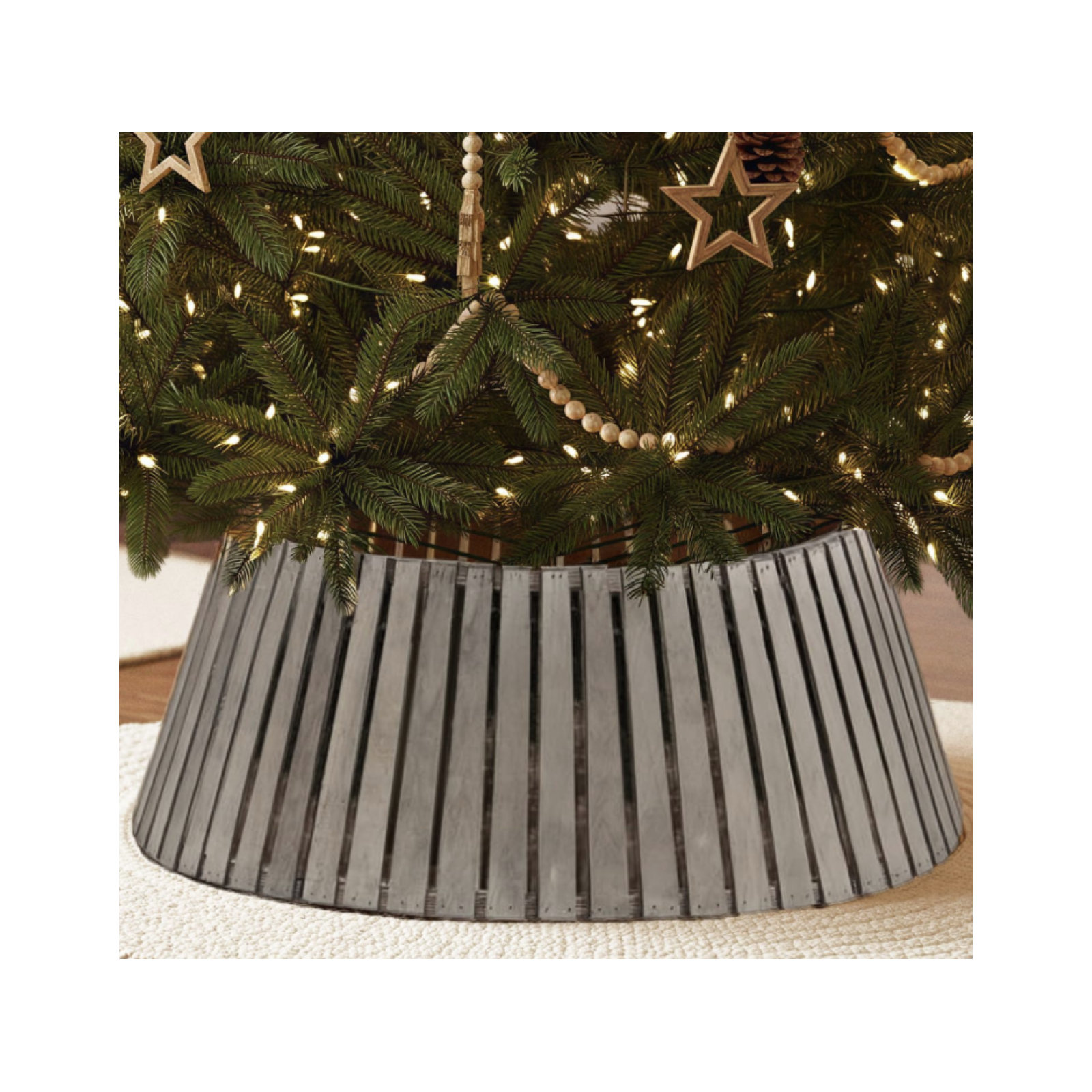 Slated Wood Tree Collar, Natural Smoke, Gray