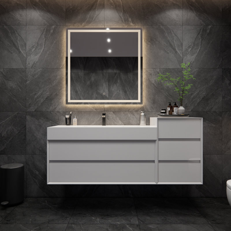 Meuble-lavabo mural simple 67 po Albizu, Blanc