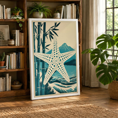 Starfish and Wave Japandi - Wrapped Canvas