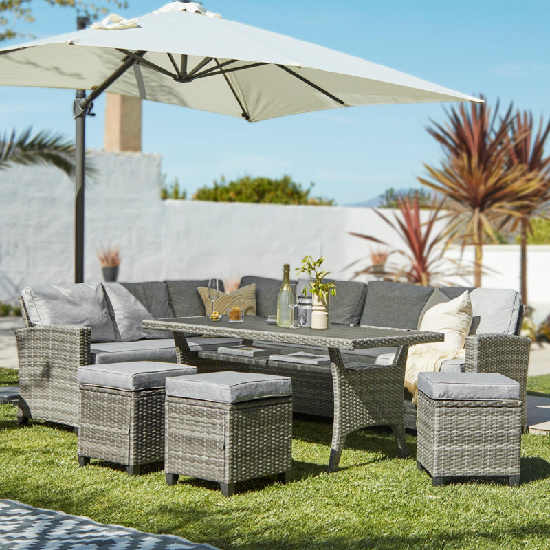 Allena 9 - Person Garden Lounge Set with Cushions, Black, Cream, Grey